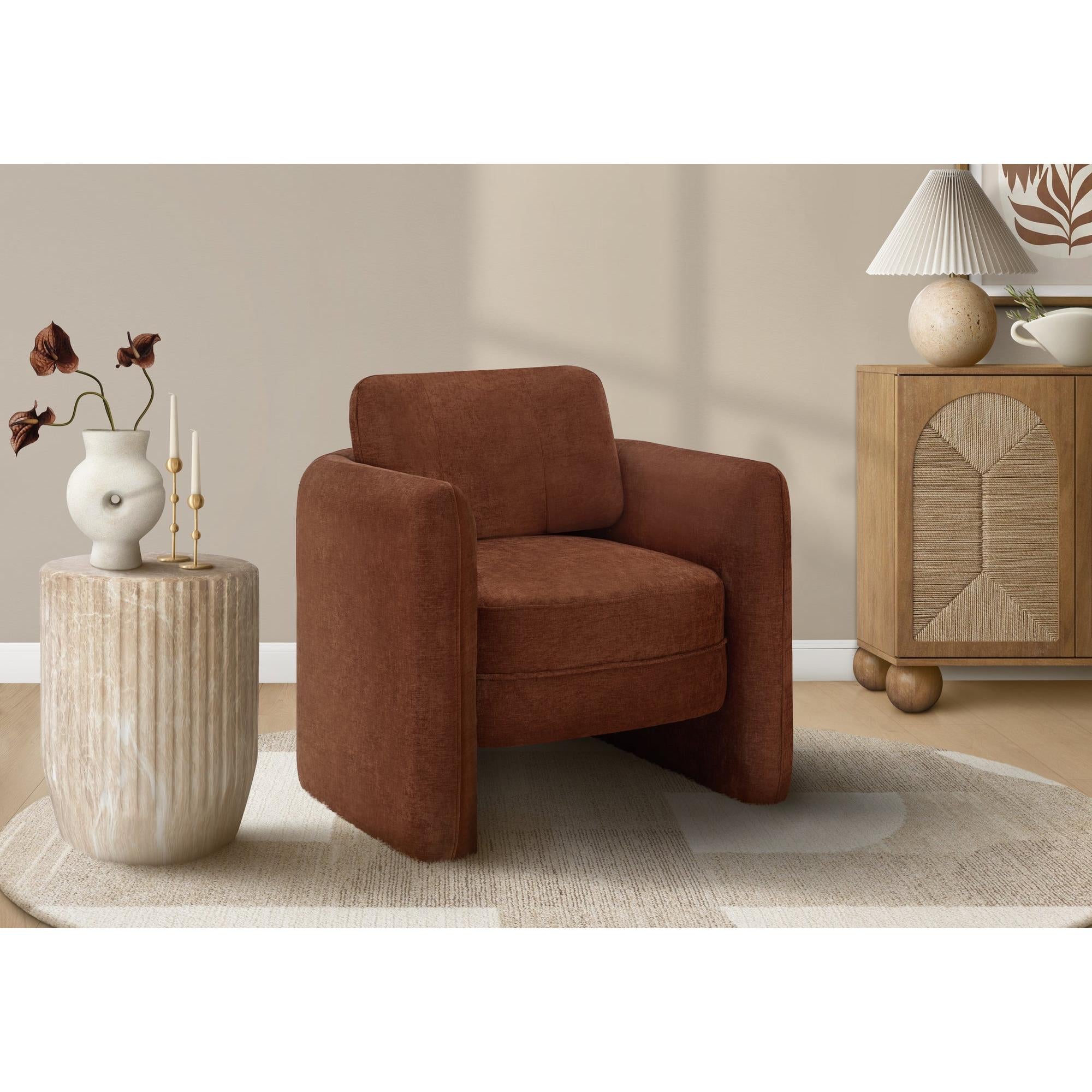 I 8097 - Chaise D'appoint, 32''H, Rembourré, Salon, Chambre À Coucher, Tissu Terracotta, Contemporain, Moderne - Simple Boutique