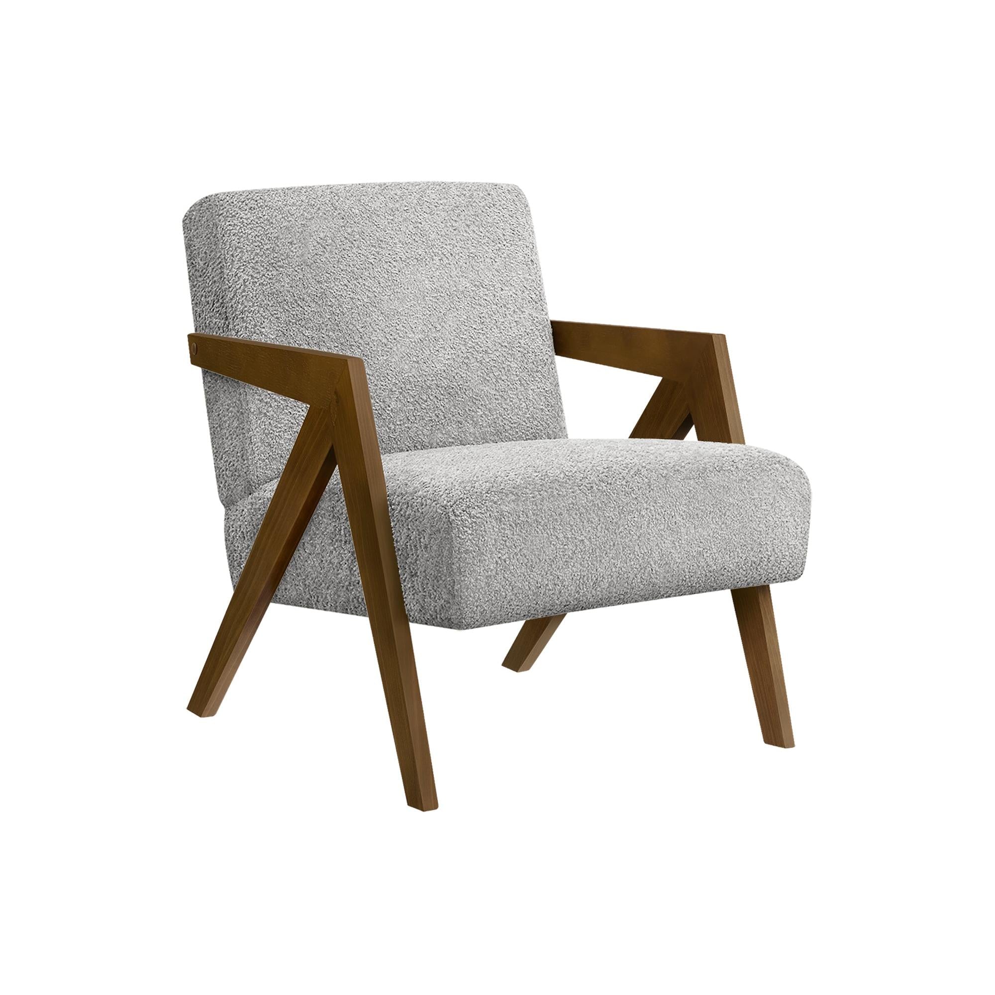 I 8300 - Chaise D'appoint, 30''H, Rembourré, Salon, Chambre À Coucher, Tissu Gris Clair, Bois Massif Noyer Brun, Moderne, Mid Century - Simple Boutique