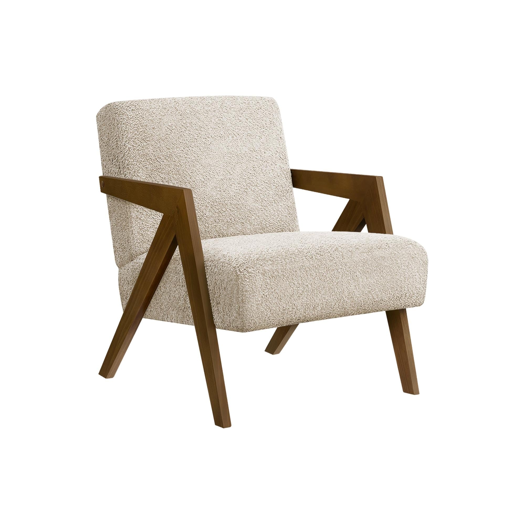 I 8301 - Chaise D'appoint, 30''H, Rembourré, Salon, Chambre À Coucher, Tissu Crème, Bois Massif Noyer Brun, Moderne, Mid Century - Simple Boutique