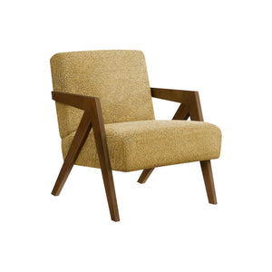 I 8302 - Chaise D'appoint, 30''H, Rembourré, Salon, Chambre À Coucher, Tissu Jaune, Bois Massif Noyer Brun, Moderne, Mid Century - Simple Boutique