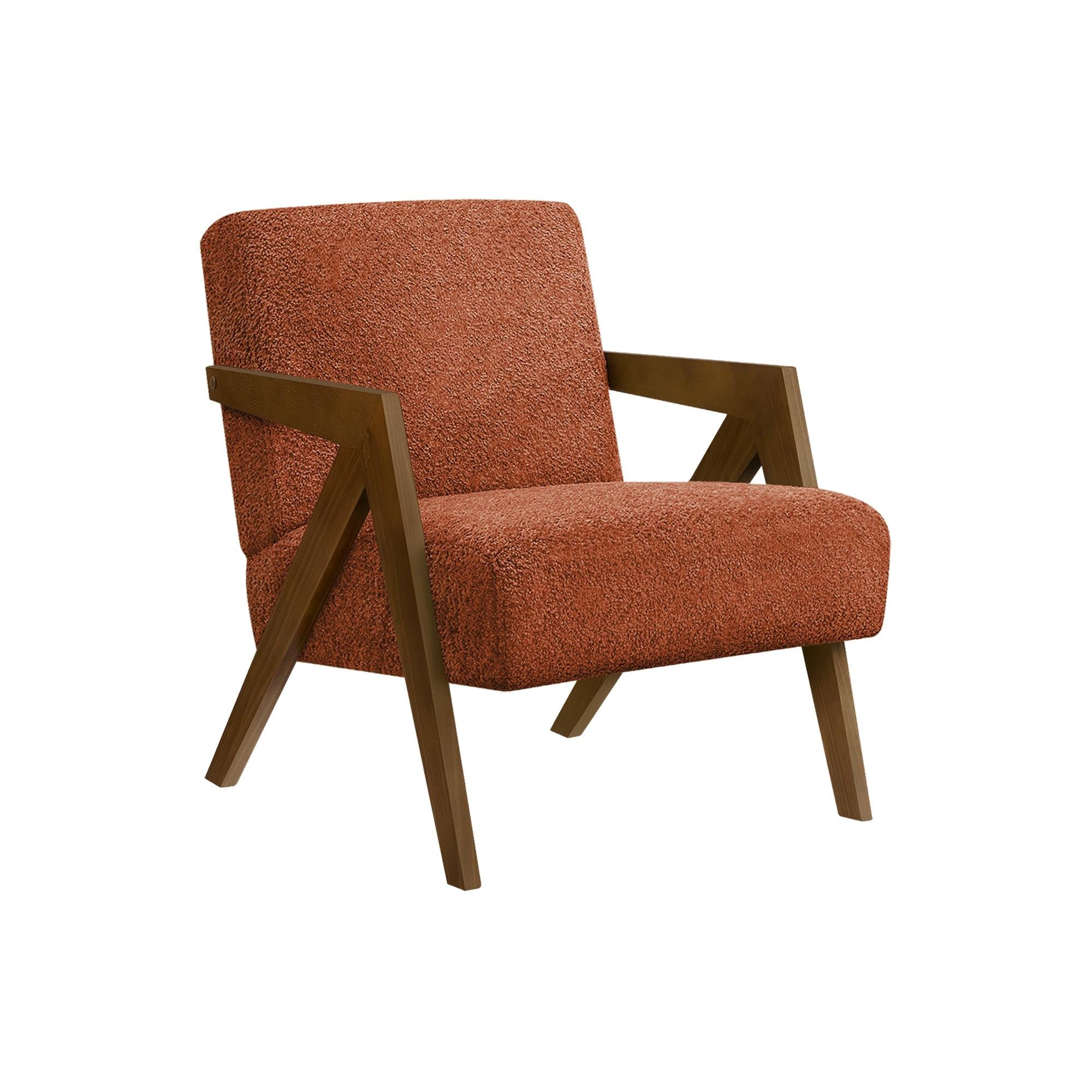 I 8303 - Chaise D'appoint, 30''H, Rembourré, Salon, Chambre À Coucher, Tissu Rouge, Bois Massif Noyer Brun, Moderne, Mid Century - Simple Boutique