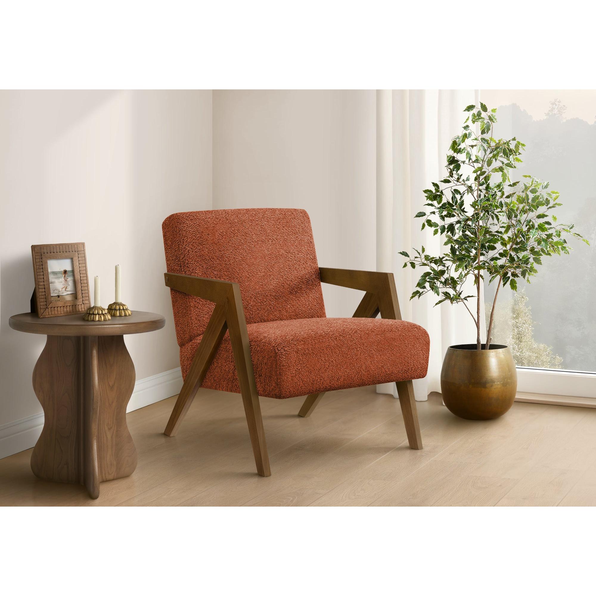 I 8303 - Chaise D'appoint, 30''H, Rembourré, Salon, Chambre À Coucher, Tissu Rouge, Bois Massif Noyer Brun, Moderne, Mid Century - Simple Boutique