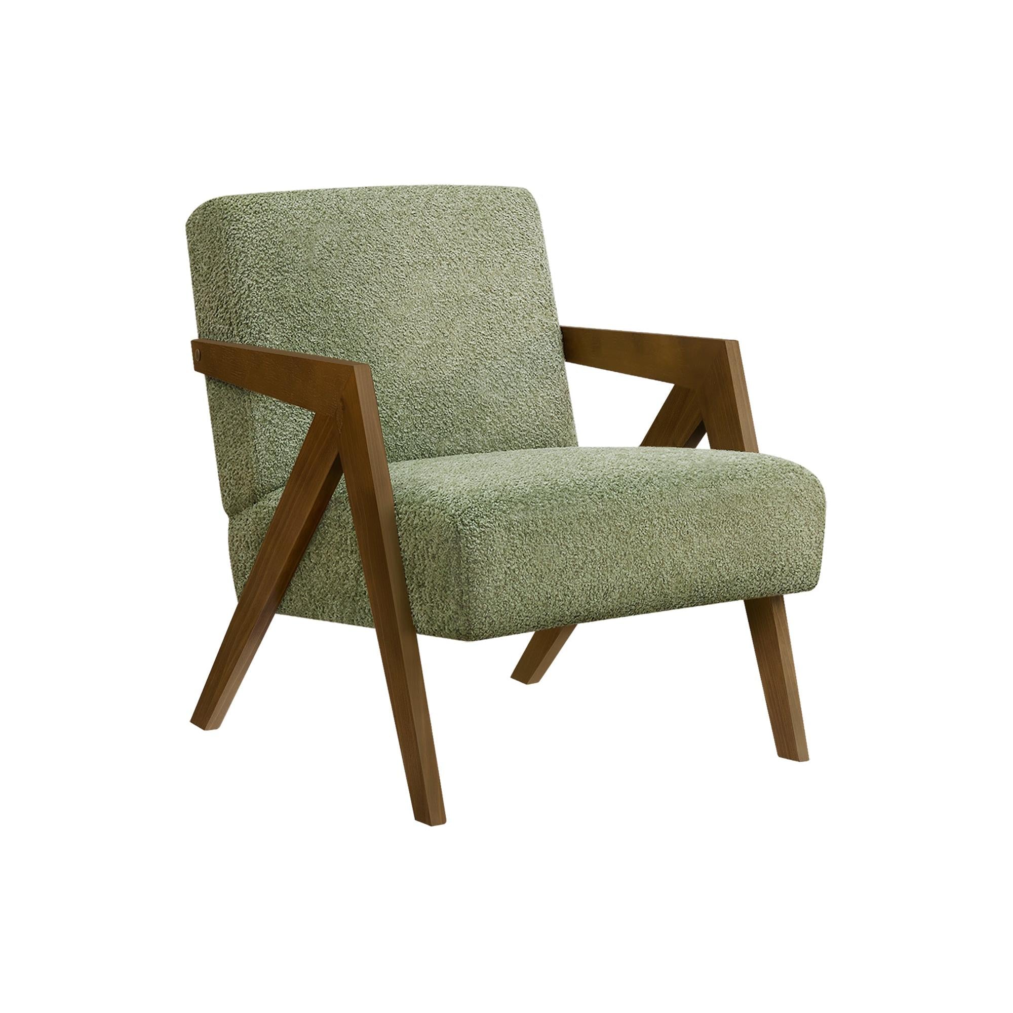 I 8304 - Chaise D'appoint, 30''H, Rembourré, Salon, Chambre À Coucher, Tissu Vert, Bois Massif Noyer Brun, Moderne, Mid Century - Simple Boutique
