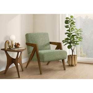 I 8304 - Chaise D'appoint, 30''H, Rembourré, Salon, Chambre À Coucher, Tissu Vert, Bois Massif Noyer Brun, Moderne, Mid Century - Simple Boutique