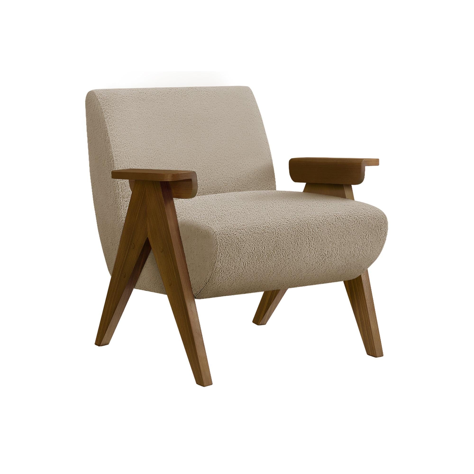I 8310 - Chaise D'appoint, 31''H, Rembourré, Salon, Chambre À Coucher, Tissu Beige, Bois Massif Noyer Brun, Moderne, Mid Century - Simple Boutique