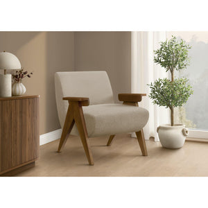 I 8310 - Chaise D'appoint, 31''H, Rembourré, Salon, Chambre À Coucher, Tissu Beige, Bois Massif Noyer Brun, Moderne, Mid Century - Simple Boutique