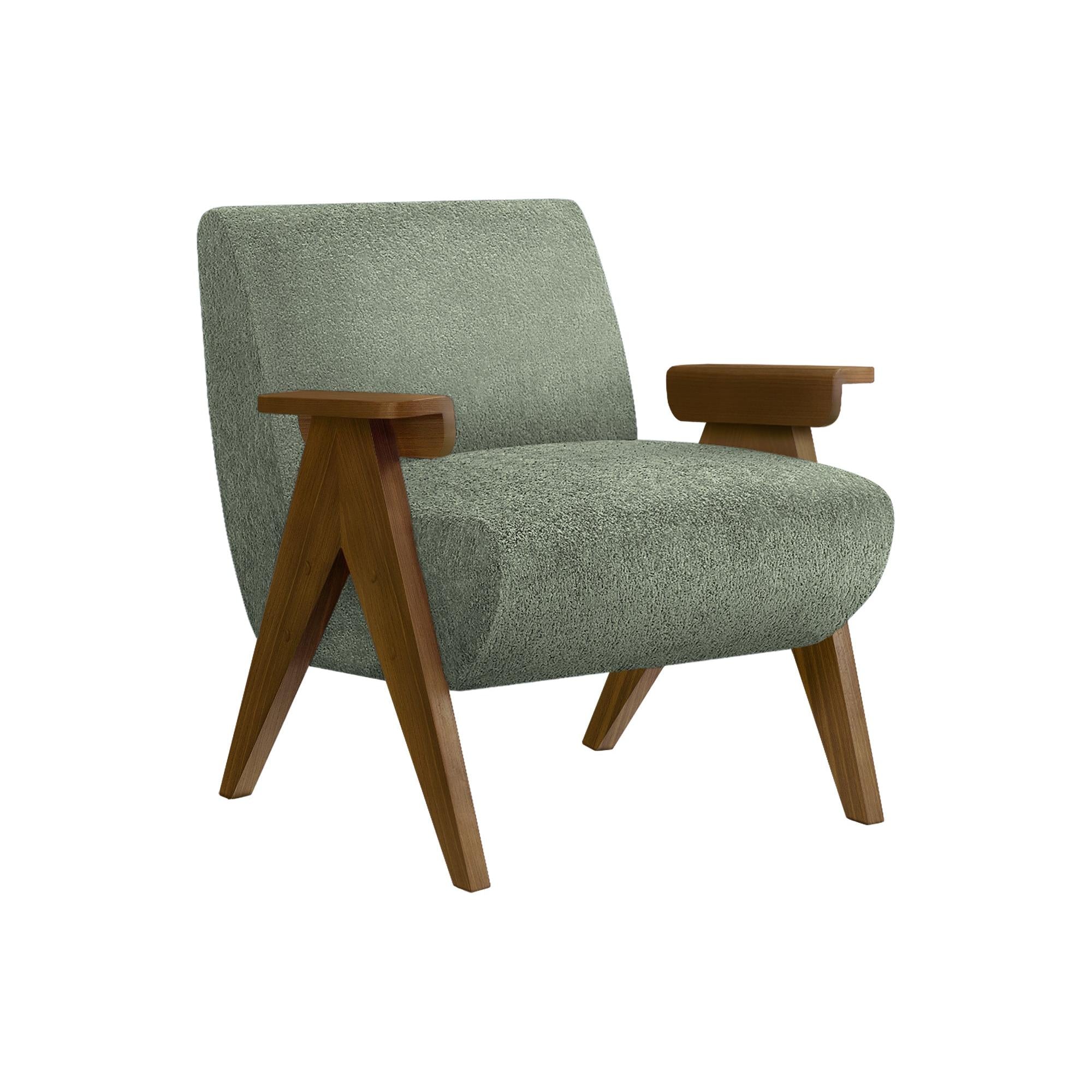 I 8311 - Chaise D'appoint, 31''H, Rembourré, Salon, Chambre À Coucher, Tissu Vert, Bois Massif Noyer Brun, Moderne, Mid Century - Simple Boutique