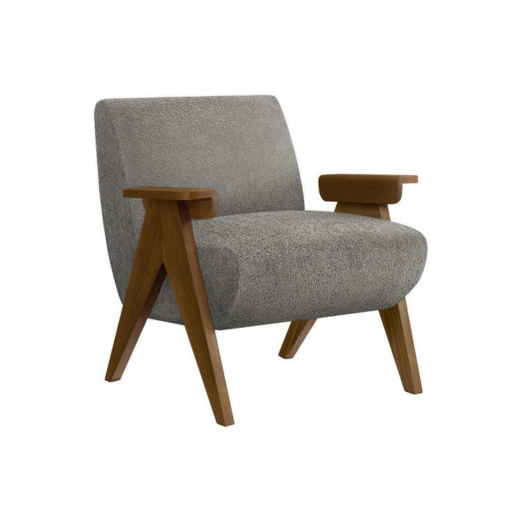 I 8312 - Chaise D'appoint, 31''H, Rembourré, Salon, Chambre À Coucher, Tissu Gris Foncé, Bois Massif Noyer Brun, Moderne, Mid Century - Simple Boutique