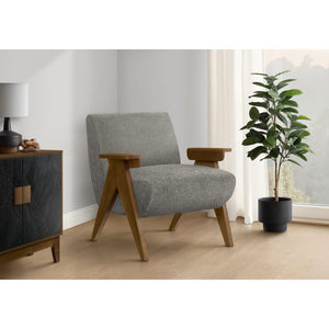 I 8312 - Chaise D'appoint, 31''H, Rembourré, Salon, Chambre À Coucher, Tissu Gris Foncé, Bois Massif Noyer Brun, Moderne, Mid Century - Simple Boutique