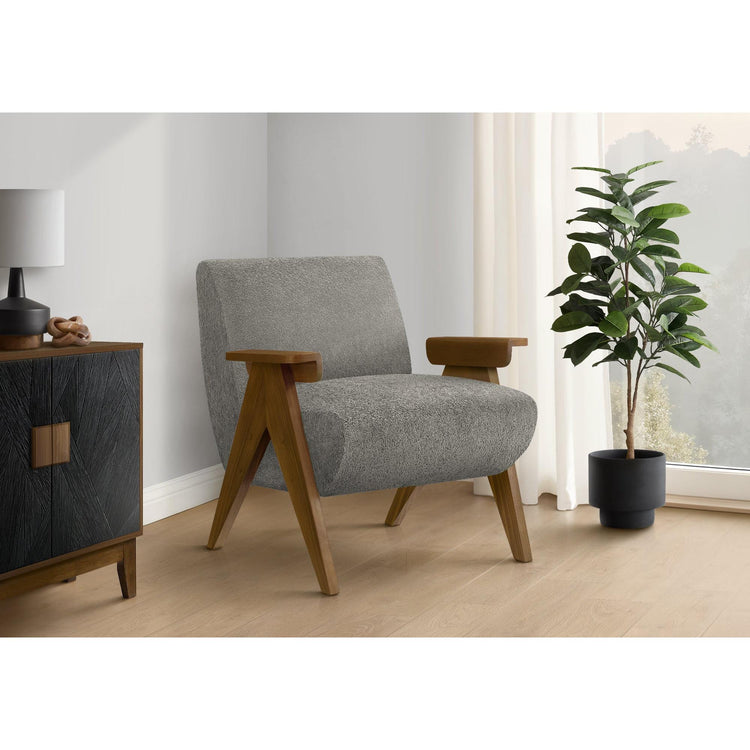 I 8312 - Chaise D'appoint, 31''H, Rembourré, Salon, Chambre À Coucher, Tissu Gris Foncé, Bois Massif Noyer Brun, Moderne, Mid Century - Simple Boutique