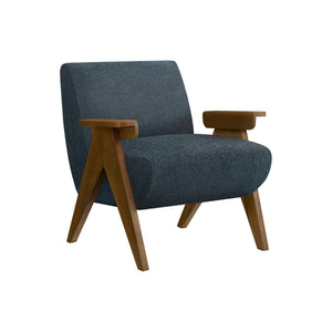 I 8313 - Chaise D'appoint, 31''H, Rembourré, Salon, Chambre À Coucher, Tissu Bleu, Bois Massif Noyer Brun, Moderne, Mid Century - Simple Boutique