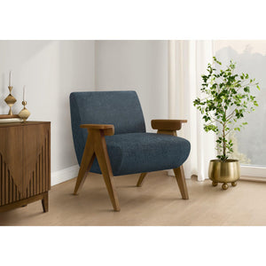 I 8313 - Chaise D'appoint, 31''H, Rembourré, Salon, Chambre À Coucher, Tissu Bleu, Bois Massif Noyer Brun, Moderne, Mid Century - Simple Boutique