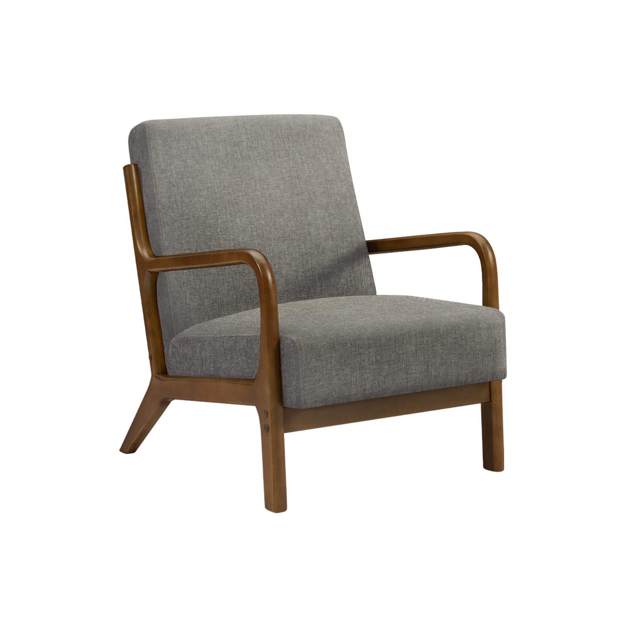 I 8330 - Chaise D'appoint, 34''H, Rembourré, Salon, Chambre À Coucher, Tissu Gris Foncé, Bois Massif Noyer Brun, Moderne, Mid Century - Simple Boutique