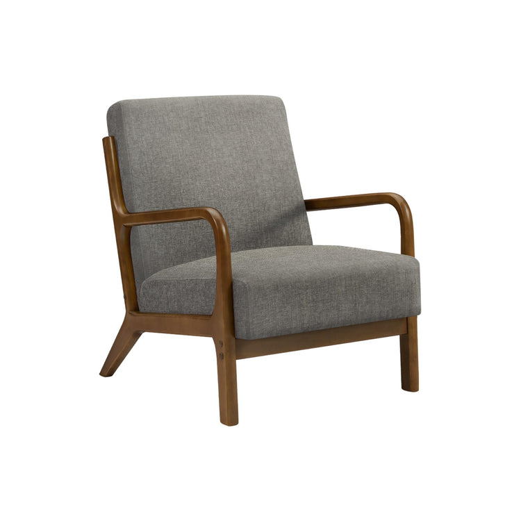 I 8330 - Chaise D'appoint, 34''H, Rembourré, Salon, Chambre À Coucher, Tissu Gris Foncé, Bois Massif Noyer Brun, Moderne, Mid Century - Simple Boutique