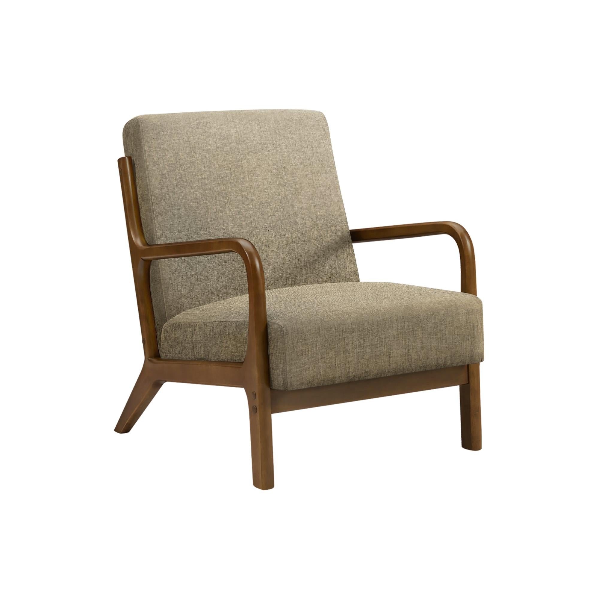 I 8331 - Chaise D'appoint, 34''H, Rembourré, Salon, Chambre À Coucher, Tissu Marron Clair, Bois Massif Noyer Brun, Moderne, Mid Century - Simple Boutique