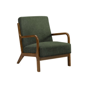 I 8332 - Chaise D'appoint, 34''H, Rembourré, Salon, Chambre À Coucher, Tissu Vert, Bois Massif Noyer Brun, Moderne, Mid Century - Simple Boutique