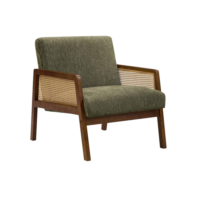 I 8336 - Chaise D'appoint, 30''H, Rembourré, Salon, Chambre À Coucher, Tissu Vert, Bois Massif Noyer Brun, Moderne, Mid Century - Simple Boutique