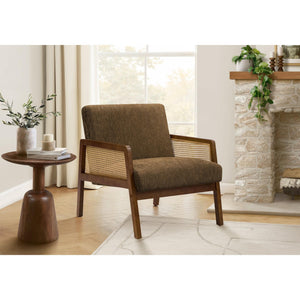 I 8337 - Chaise D'appoint, 30''H, Rembourré, Salon, Chambre À Coucher, Tissu Marron, Bois Massif Noyer Brun, Moderne, Mid Century - Simple Boutique
