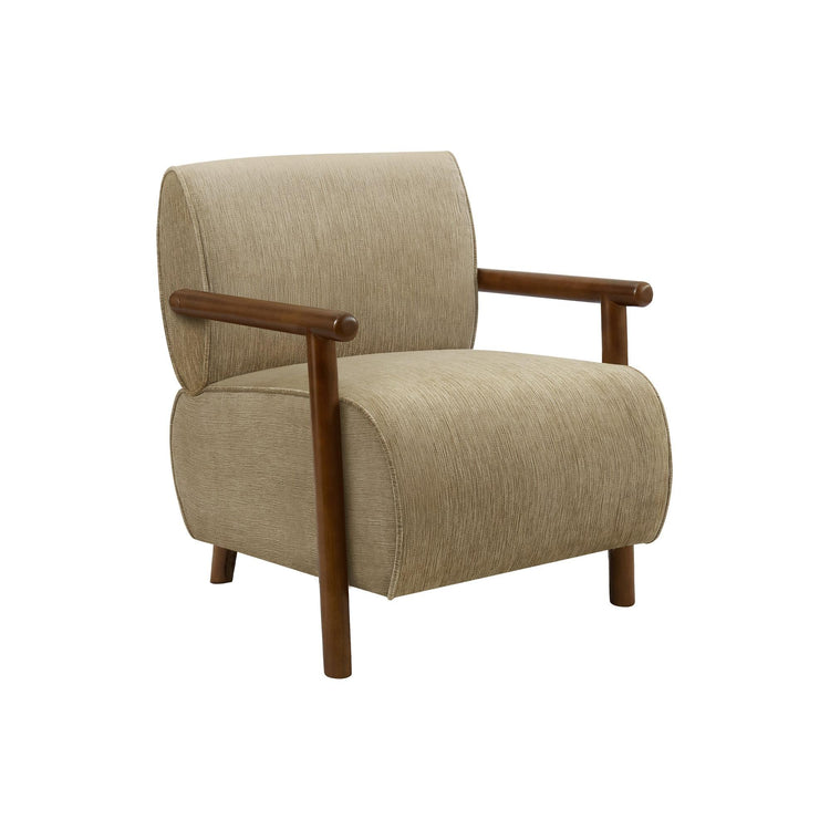I 8340 - Chaise D'appoint, 31''H, Rembourré, Salon, Chambre À Coucher, Tissu Marron Clair, Bois Massif Noyer Brun, Moderne, Mid Century - Simple Boutique