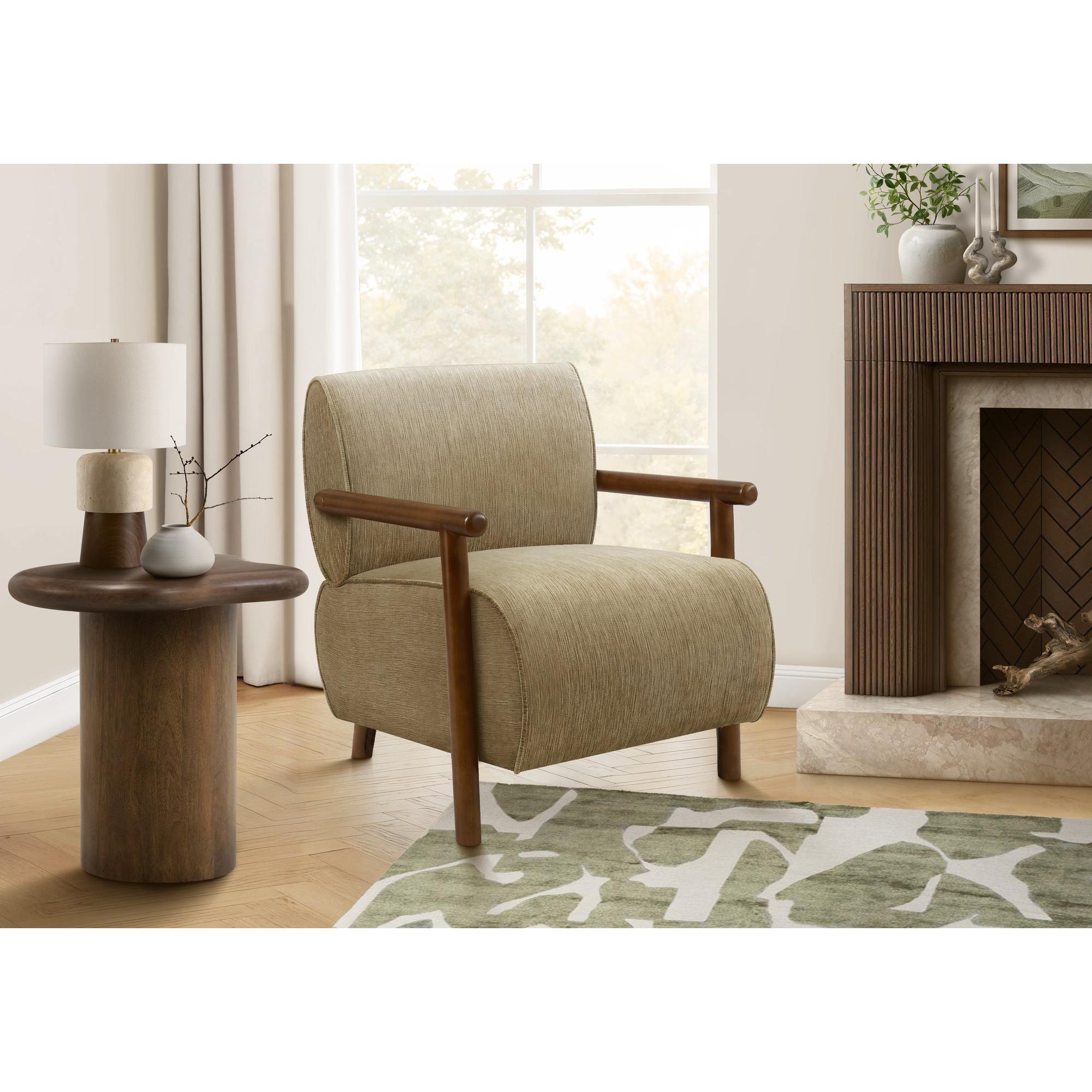 I 8340 - Chaise D'appoint, 31''H, Rembourré, Salon, Chambre À Coucher, Tissu Marron Clair, Bois Massif Noyer Brun, Moderne, Mid Century - Simple Boutique