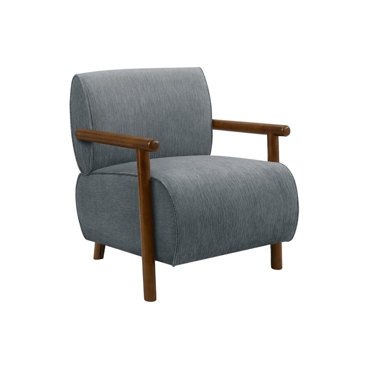 I 8341 - Chaise D'appoint, 31''H, Rembourré, Salon, Chambre À Coucher, Tissu Bleu, Bois Massif Noyer Brun, Moderne, Mid Century - Simple Boutique