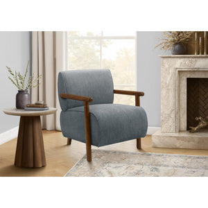 I 8341 - Chaise D'appoint, 31''H, Rembourré, Salon, Chambre À Coucher, Tissu Bleu, Bois Massif Noyer Brun, Moderne, Mid Century - Simple Boutique