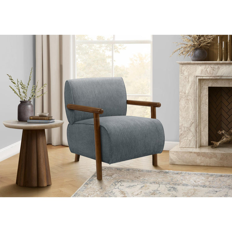 I 8341 - Chaise D'appoint, 31''H, Rembourré, Salon, Chambre À Coucher, Tissu Bleu, Bois Massif Noyer Brun, Moderne, Mid Century - Simple Boutique