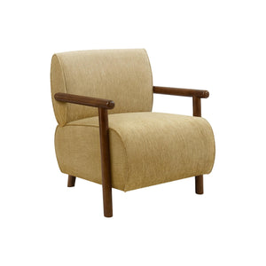 I 8342 - Chaise D'appoint, 31''H, Rembourré, Salon, Chambre À Coucher, Tissu Doré, Bois Massif Noyer Brun, Moderne, Mid Century - Simple Boutique