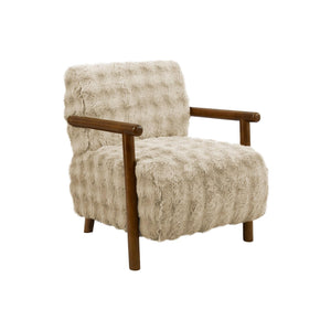 I 8343 - Chaise D'appoint, 31''H, Rembourré, Salon, Chambre À Coucher, Tissu Marron Clair, Bois Massif Noyer Brun, Moderne, Mid Century - Simple Boutique