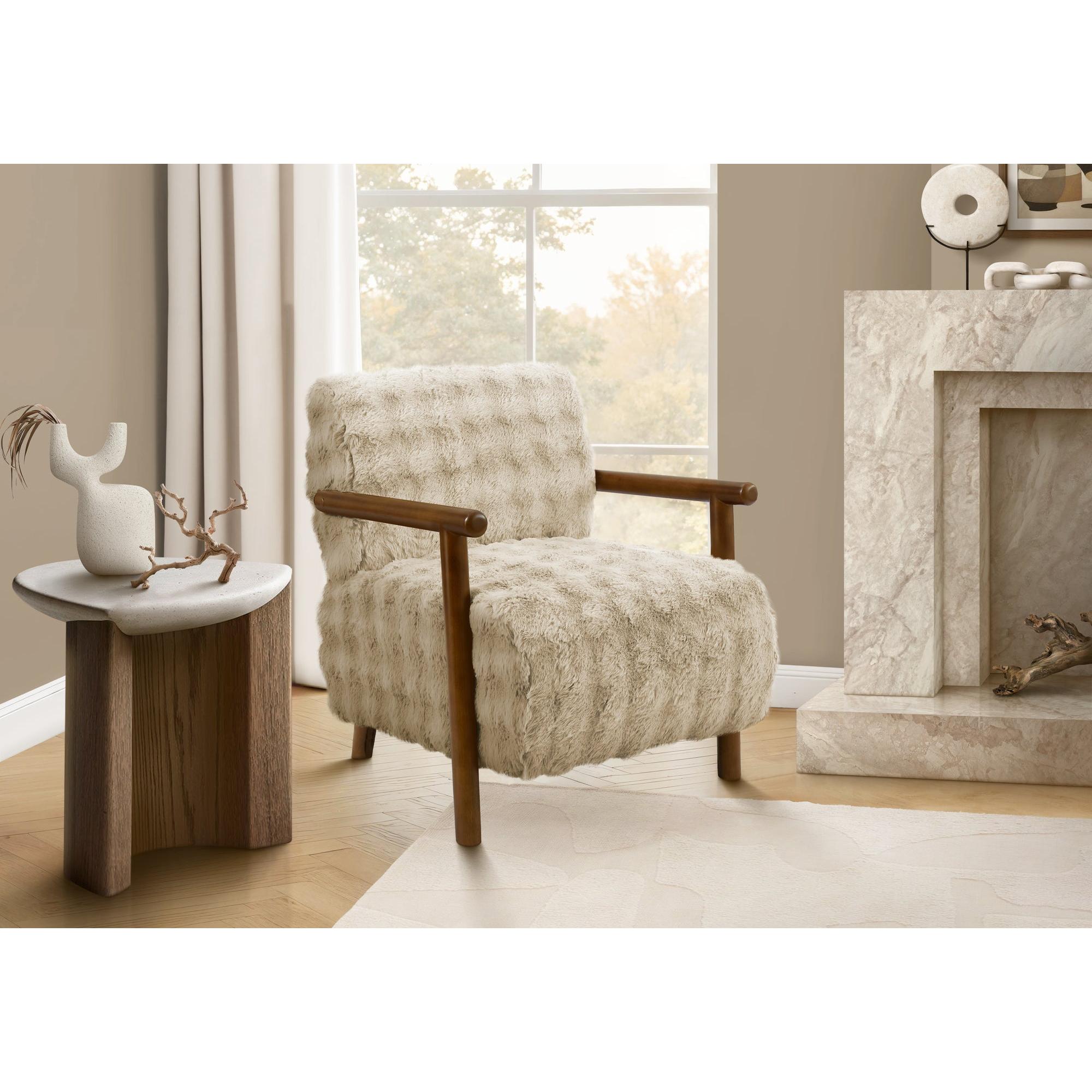 I 8343 - Chaise D'appoint, 31''H, Rembourré, Salon, Chambre À Coucher, Tissu Marron Clair, Bois Massif Noyer Brun, Moderne, Mid Century - Simple Boutique