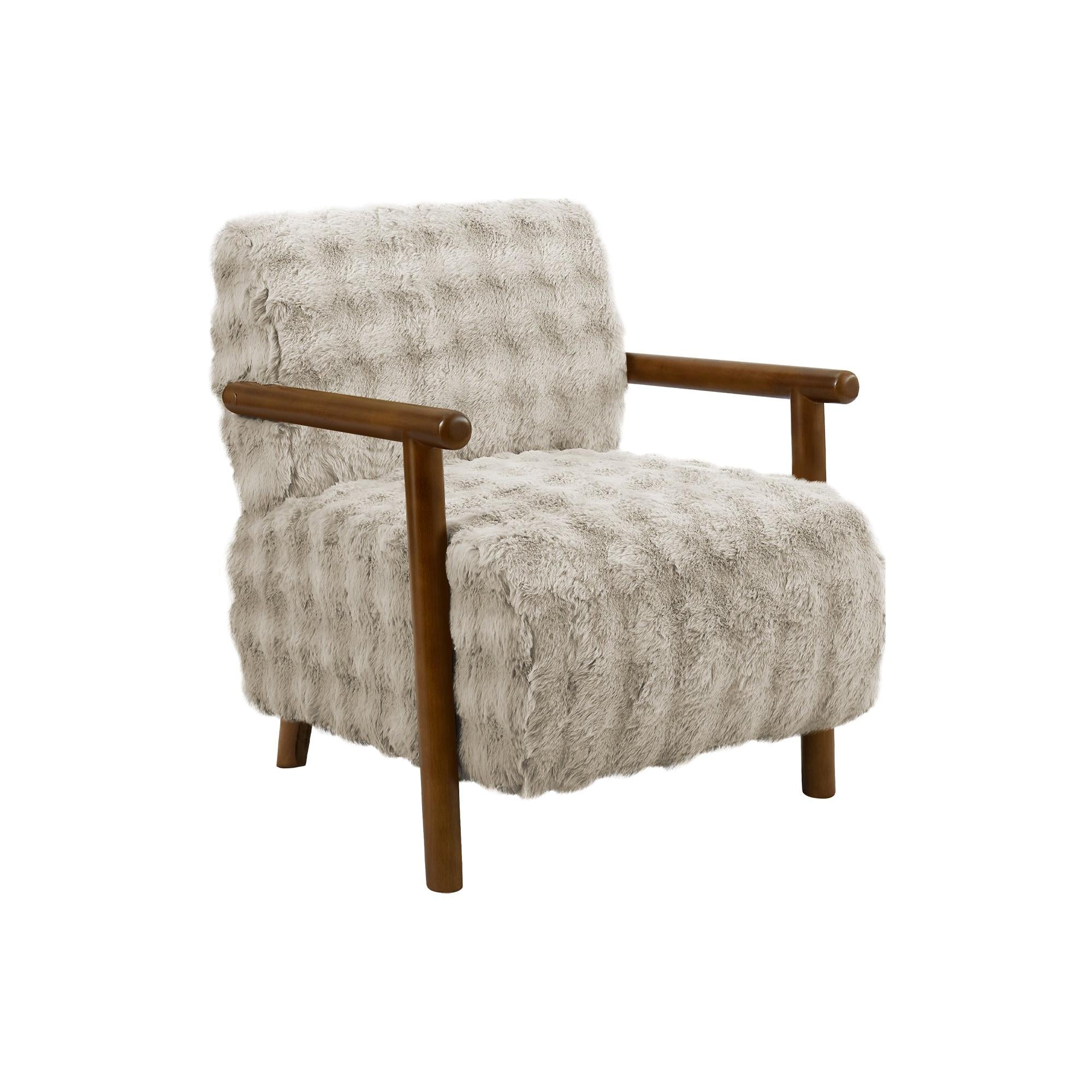 I 8344 - Chaise D'appoint, 31''H, Rembourré, Salon, Chambre À Coucher, Tissu Gris Clair, Bois Massif Noyer Brun, Moderne, Mid Century - Simple Boutique