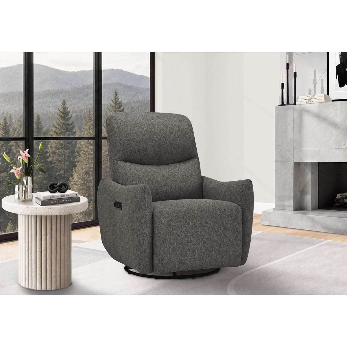 I 8401 - Fauteuil Inclinable, 31'' De Large, Fauteuil Inclinable Électrique, À Glissement, Pivoter, Port Usb Inclus, Rembourré, Tissu Gris Foncé - Simple Boutique