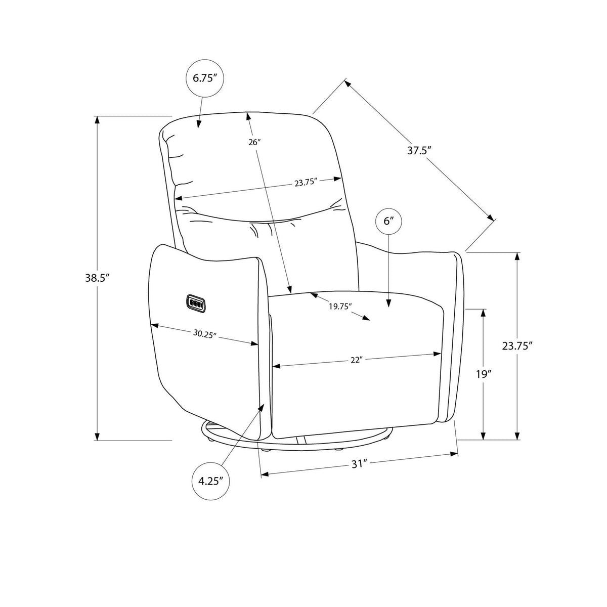 I 8402 - Fauteuil Inclinable, 31'' De Large, Fauteuil Inclinable Électrique, À Glissement, Pivoter, Port Usb Inclus, Rembourré, Tissu Marron Clair - Simple Boutique