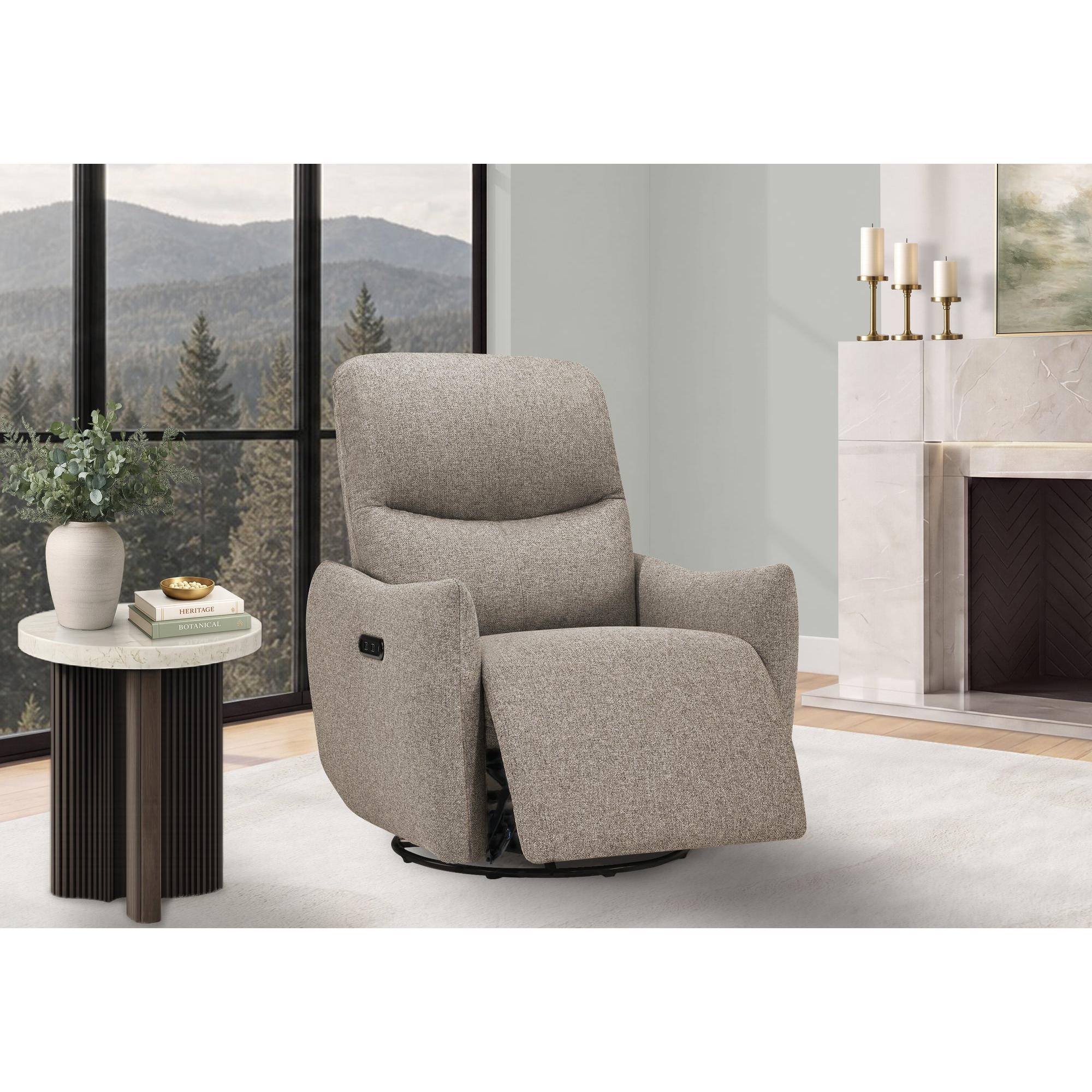 I 8402 - Fauteuil Inclinable, 31'' De Large, Fauteuil Inclinable Électrique, À Glissement, Pivoter, Port Usb Inclus, Rembourré, Tissu Marron Clair - Simple Boutique