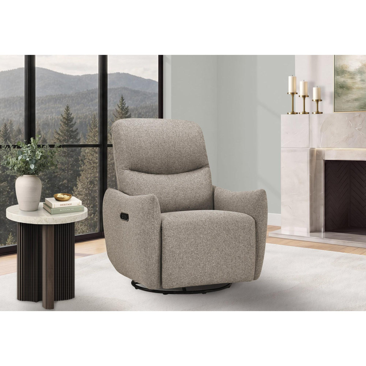 I 8402 - Fauteuil Inclinable, 31'' De Large, Fauteuil Inclinable Électrique, À Glissement, Pivoter, Port Usb Inclus, Rembourré, Tissu Marron Clair - Simple Boutique