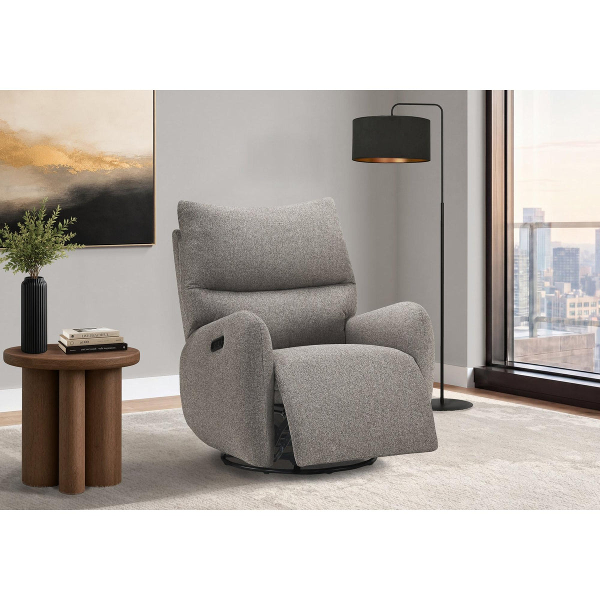 I 8405 - Fauteuil Inclinable, 32'' De Large, À Glissement, Fauteuil Inclinable Électrique, Pivoter, Port Usb Inclus, Rembourré, Tissu Gris Clair - Simple Boutique