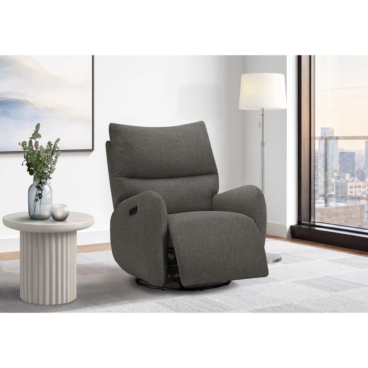 I 8406 - Fauteuil Inclinable, 32'' De Large, À Glissement, Fauteuil Inclinable Électrique, Pivoter, Port Usb Inclus, Rembourré, Tissu Gris Foncé - Simple Boutique