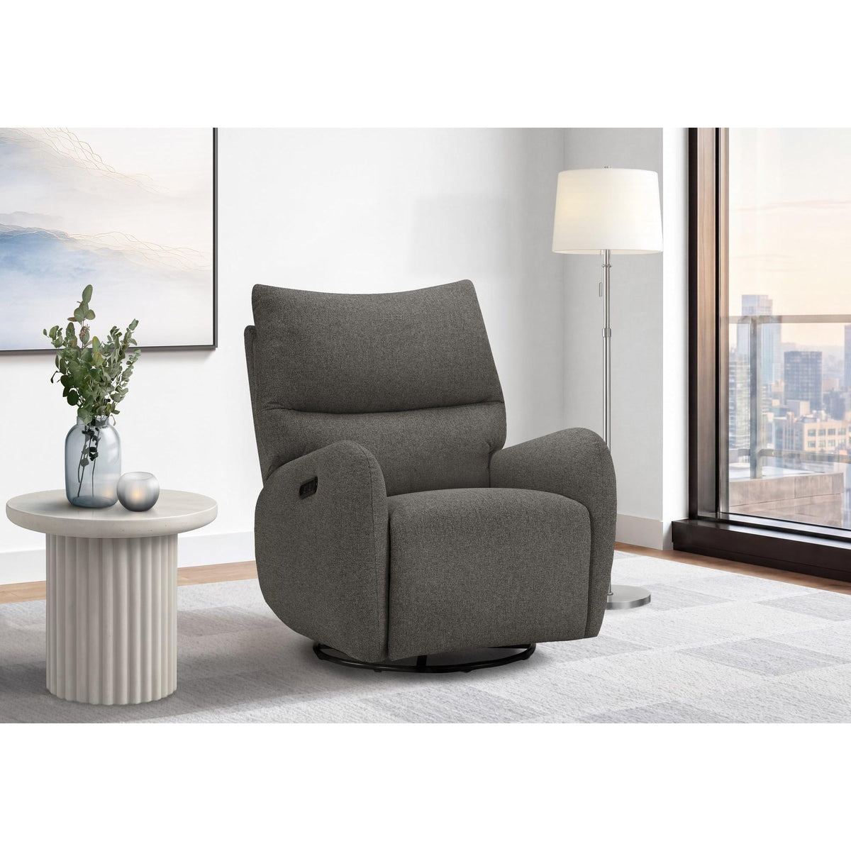 I 8406 - Fauteuil Inclinable, 32'' De Large, À Glissement, Fauteuil Inclinable Électrique, Pivoter, Port Usb Inclus, Rembourré, Tissu Gris Foncé - Simple Boutique