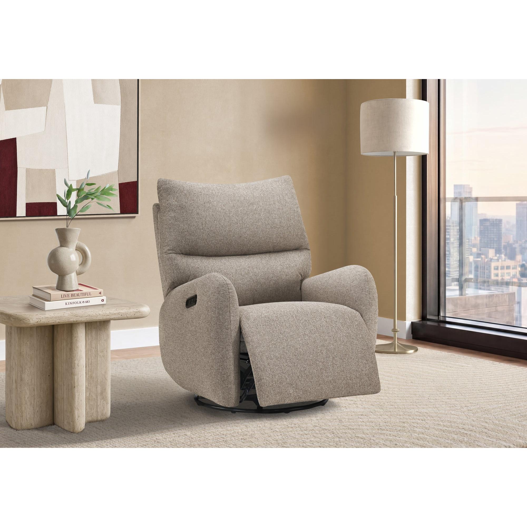 I 8407 - Fauteuil Inclinable, 32'' De Large, À Glissement, Fauteuil Inclinable Électrique, Pivoter, Port Usb Inclus, Rembourré, Tissu Marron Clair - Simple Boutique