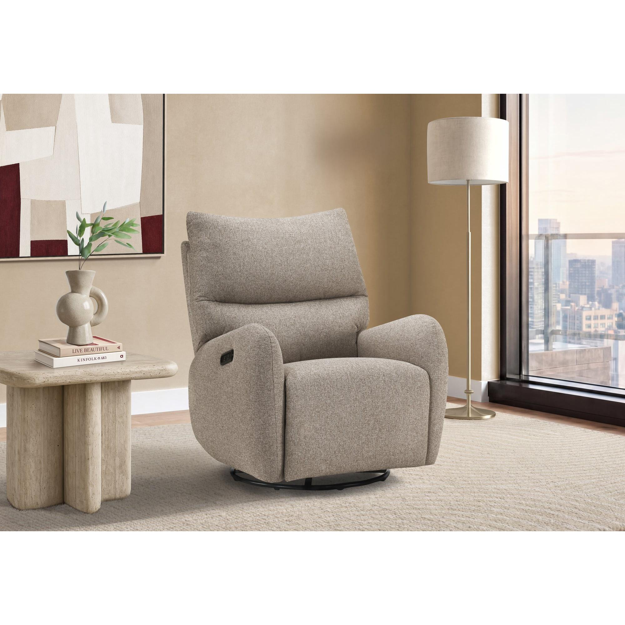 I 8407 - Fauteuil Inclinable, 32'' De Large, À Glissement, Fauteuil Inclinable Électrique, Pivoter, Port Usb Inclus, Rembourré, Tissu Marron Clair - Simple Boutique
