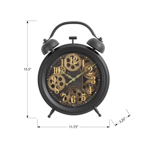 I 9014 - Horloges, 12" Rondes, Mécanisme d'engrenage, Horloge de table, Marron, Transitionnelle - Simple Boutique
