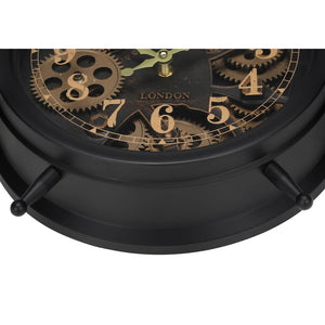 I 9014 - Horloges, 12" Rondes, Mécanisme d'engrenage, Horloge de table, Marron, Transitionnelle - Simple Boutique
