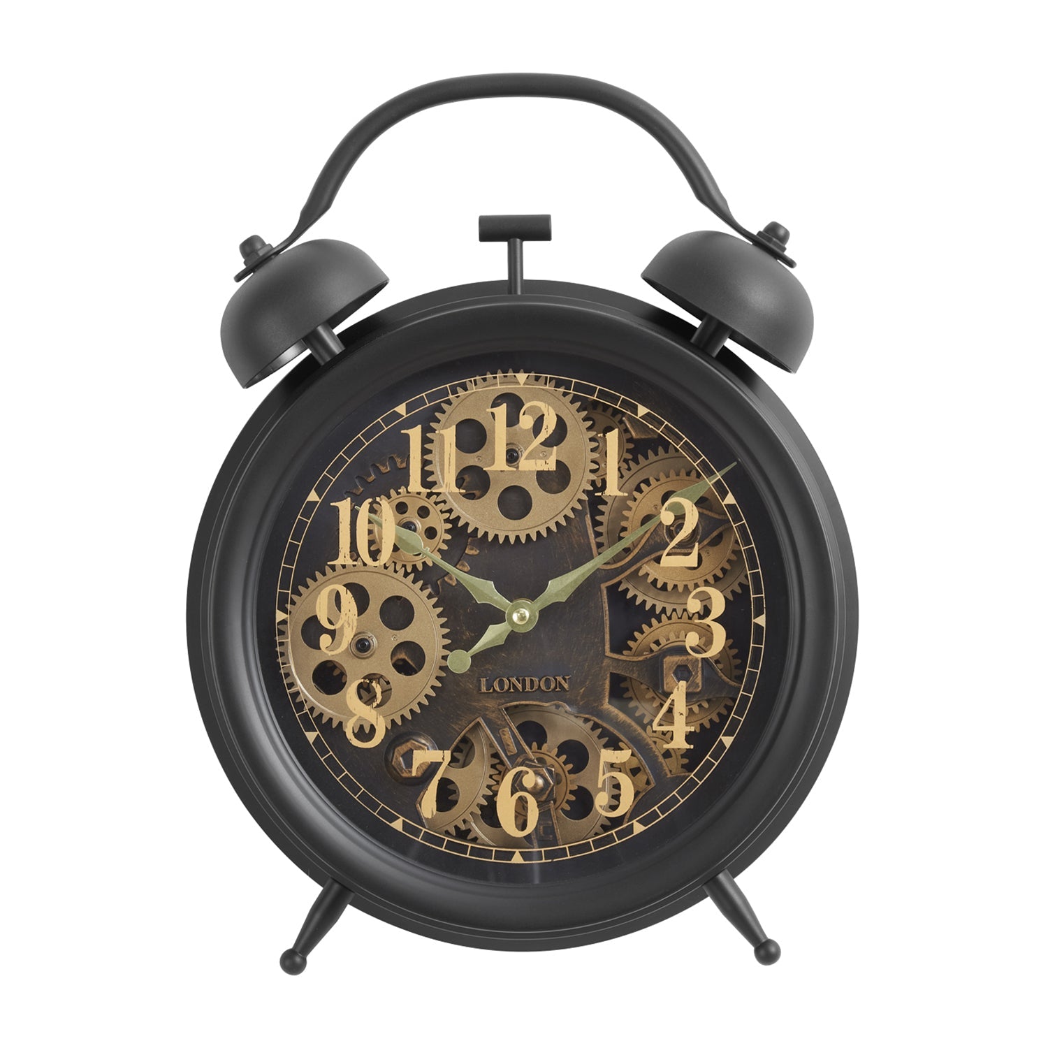 I 9014 - Horloges, 12" Rondes, Mécanisme d'engrenage, Horloge de table, Marron, Transitionnelle - Simple Boutique