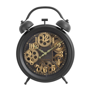 I 9014 - Horloges, 12" Rondes, Mécanisme d'engrenage, Horloge de table, Marron, Transitionnelle - Simple Boutique