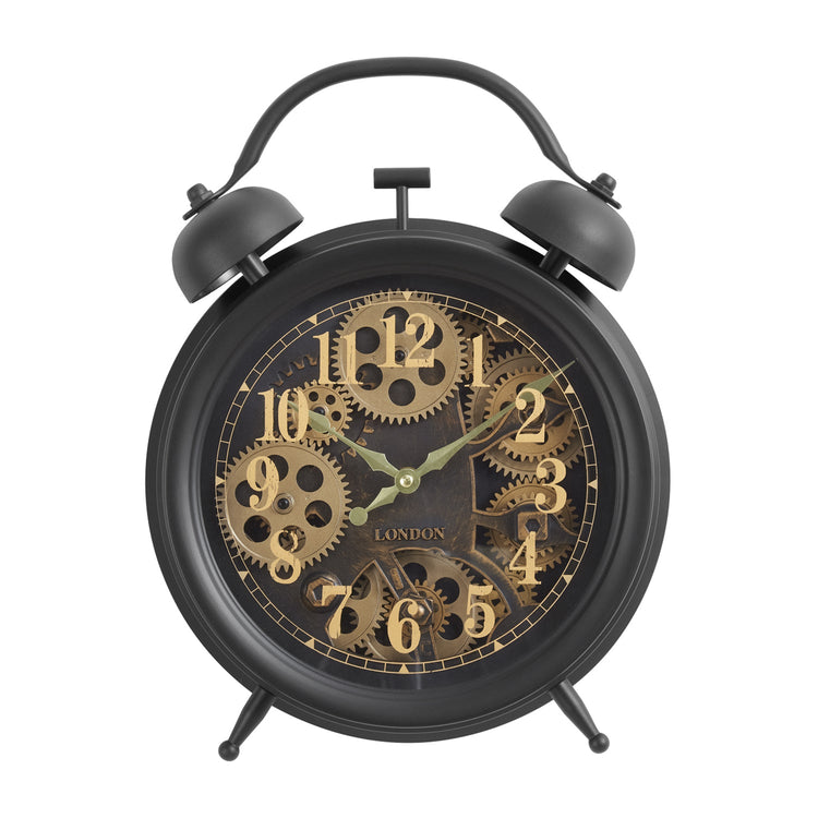 I 9014 - Horloges, 12" Rondes, Mécanisme d'engrenage, Horloge de table, Marron, Transitionnelle - Simple Boutique