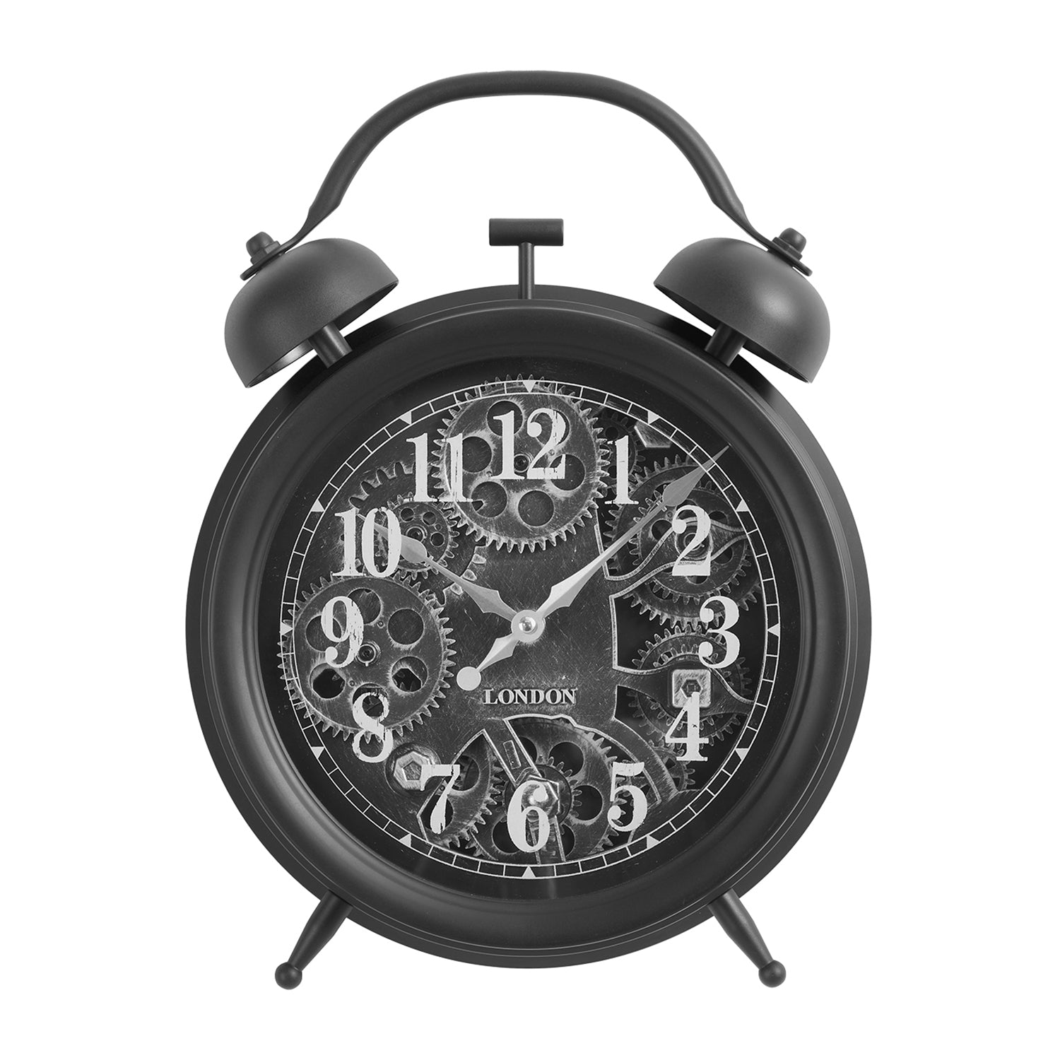 I 9015 - Horloges, 12" Rondes, Mécanisme d'engrenage, Horloge de table, Noir, Transitionnel - Simple Boutique