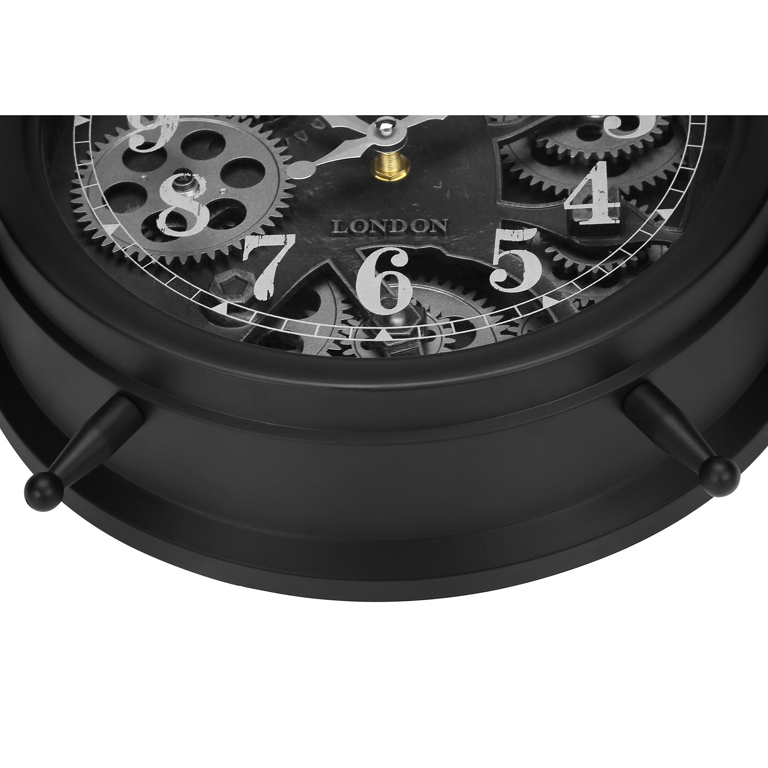 I 9015 - Horloges, 12" Rondes, Mécanisme d'engrenage, Horloge de table, Noir, Transitionnel - Simple Boutique