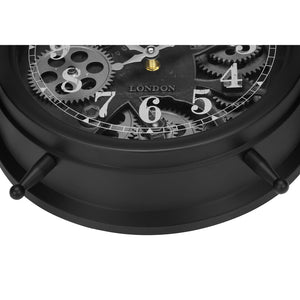 I 9015 - Horloges, 12" Rondes, Mécanisme d'engrenage, Horloge de table, Noir, Transitionnel - Simple Boutique