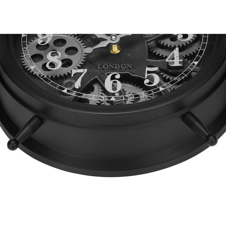 I 9015 - Horloges, 12" Rondes, Mécanisme d'engrenage, Horloge de table, Noir, Transitionnel - Simple Boutique