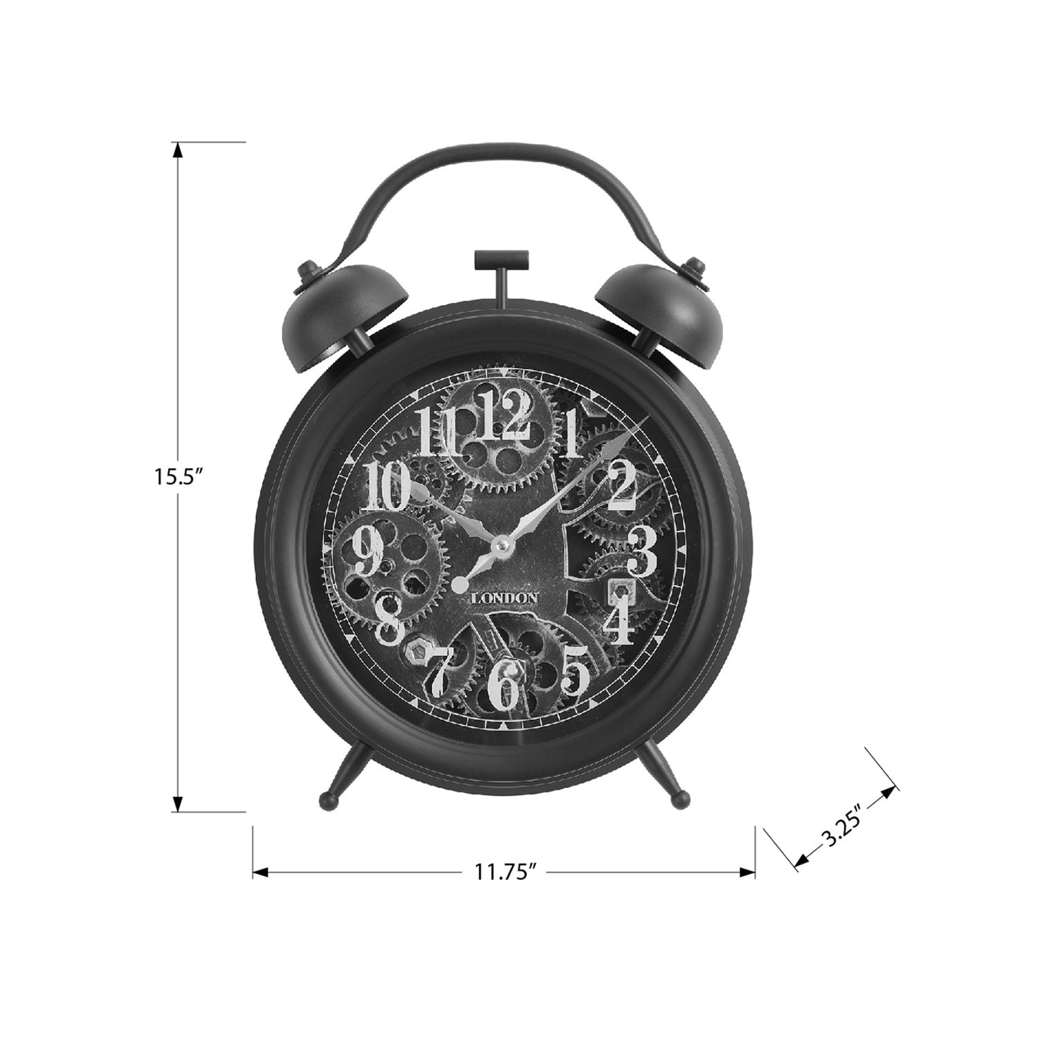 I 9015 - Horloges, 12" Rondes, Mécanisme d'engrenage, Horloge de table, Noir, Transitionnel - Simple Boutique
